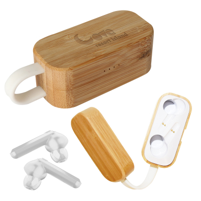 TWS Earbuds In Bamboo Charging Case