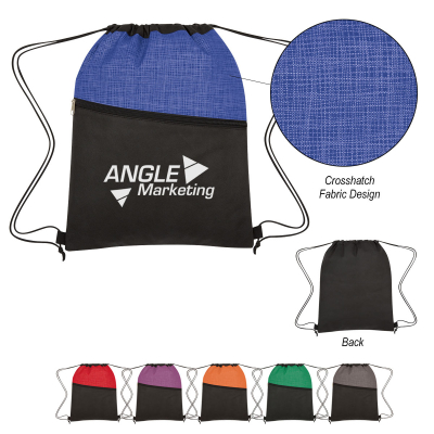 Crosshatch Two-Tone Non-Woven Drawstring Bag