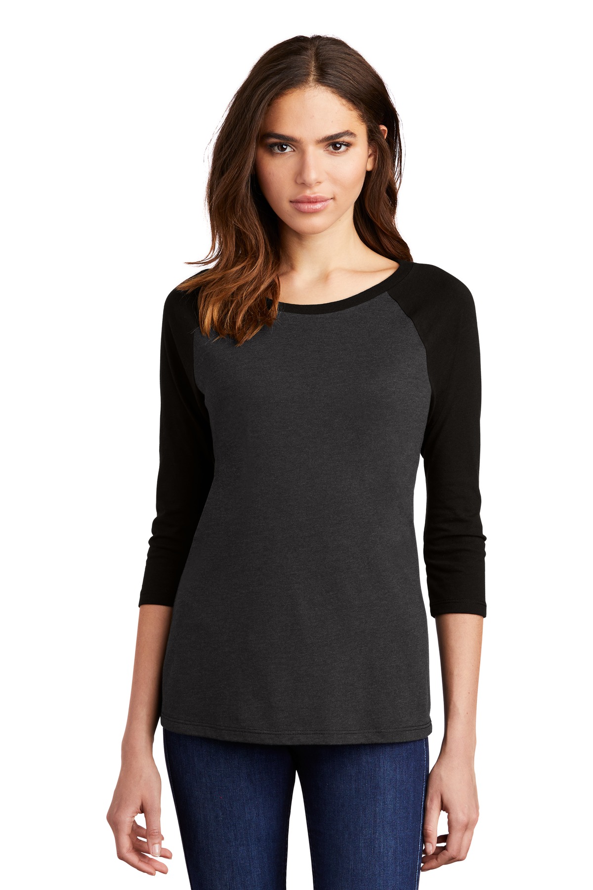 District Womens Perfect Tri 3/4-Sleeve Raglan. DM136L