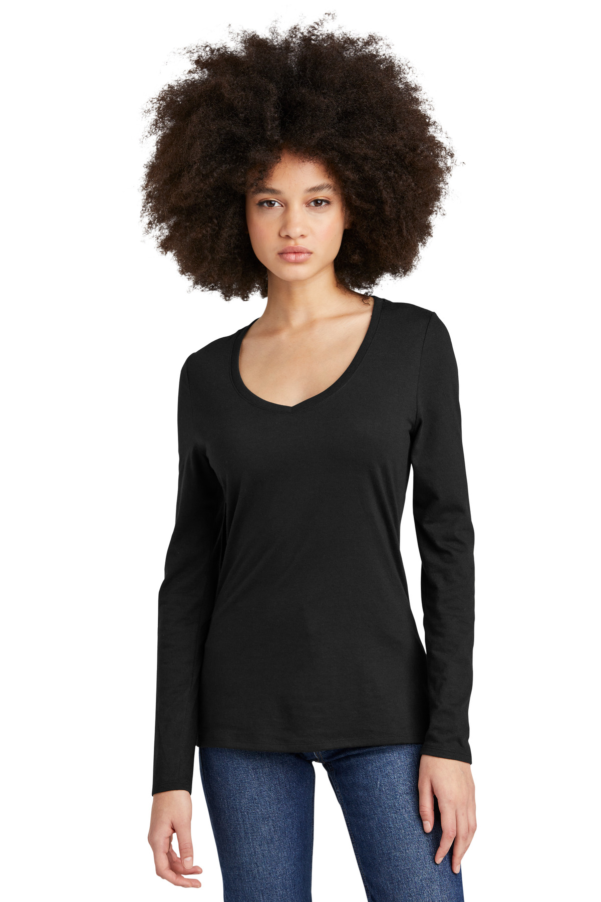 District Womens Perfect Tri Long Sleeve V-Neck Tee DT135