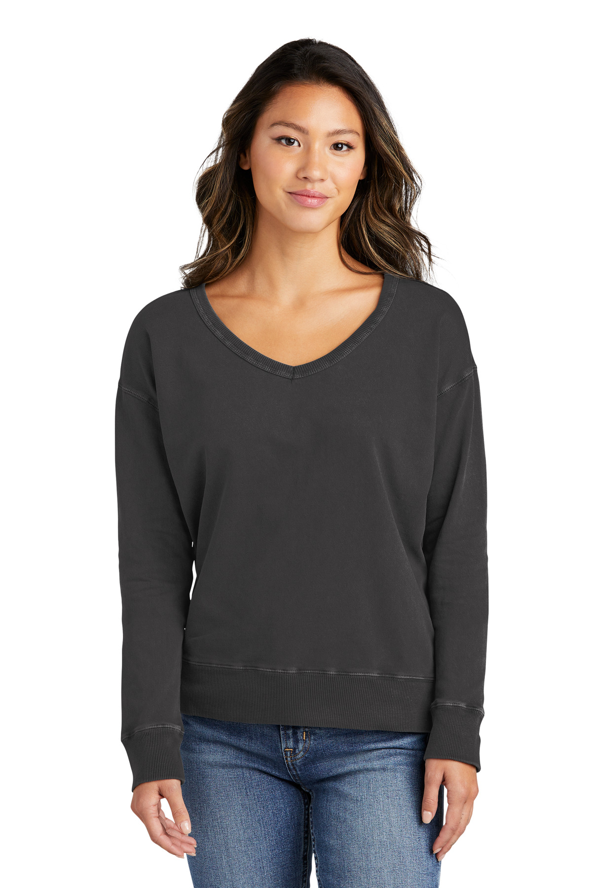 Port & Company Ladies Beach Wash Garment-Dyed V-Neck Sweatshirt LPC098V